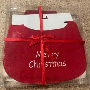BRAND NEW IN BOX KURT S. ADLER RED MERRY CHRISTMAS BIB AND SANTA HAT SET